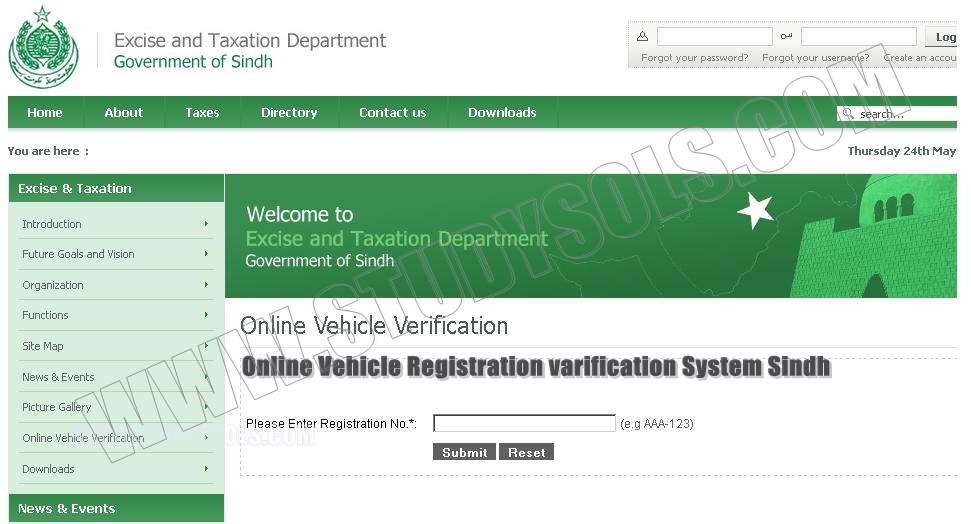 Online Vehicle Registration Verification System Sindh
