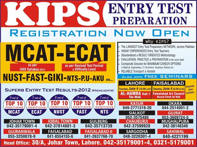 KIPS MCAT ECAT Entry Test Preparation 2013