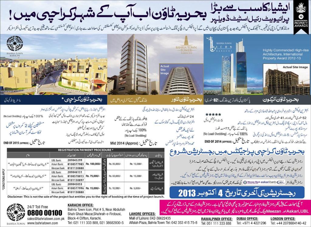 Bahria Town Karachi Projects Online Apply