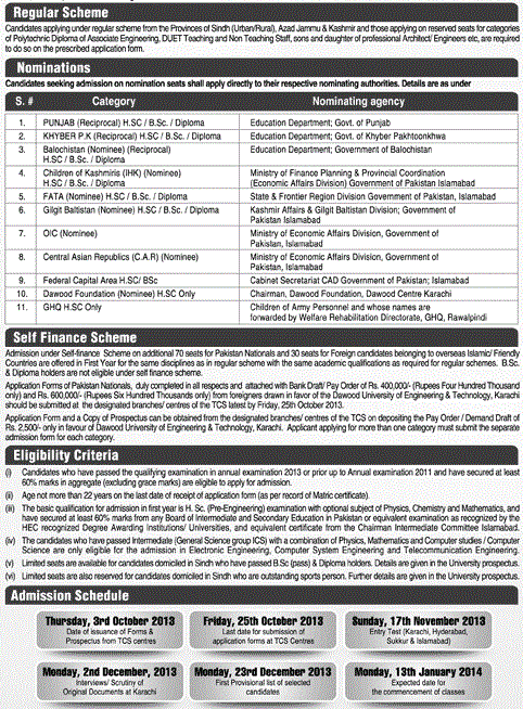 Dawood College of Engineering and Technology Karachi Admission Entrance Test Dates and Centres