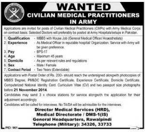 Rawalpindi-Pakistan-Army-Job-Civilian-Medical-Practitioners-20-October