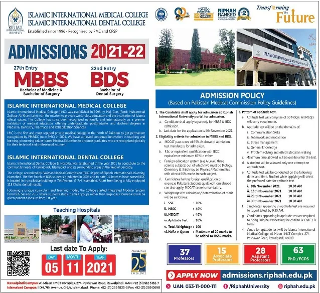 Islamic International Medical College Mbbs Admission