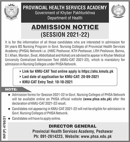 PHSA Peshawar Lady Health Visitor Course 2 Years Session Admission 