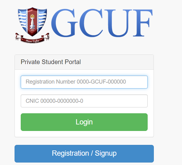 GCUF Private Student Portal Result