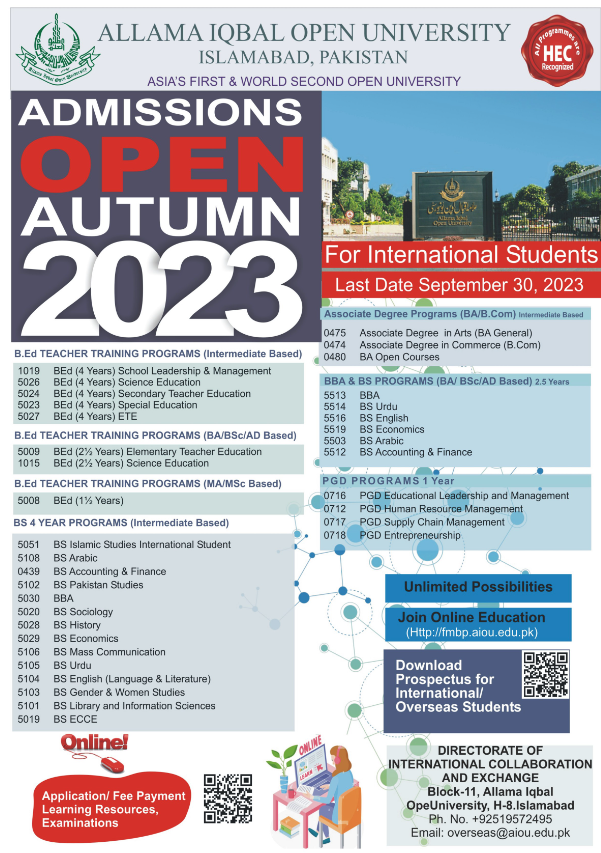 AIOU Internation Students Admission