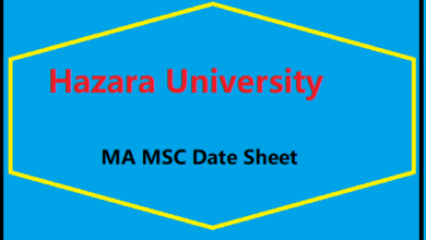 Hazara University MA MSC Date Sheet