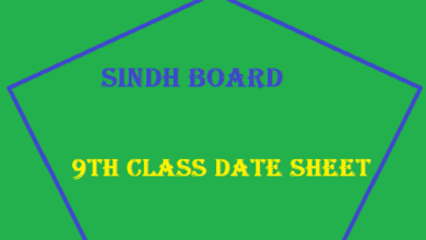 Sindh Board 9th Class Date Sheet